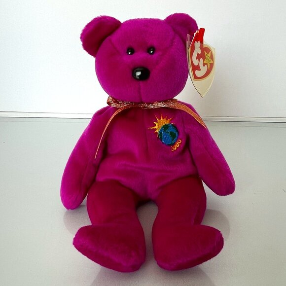 Ty Beanie Babies Millennium Bear Birthday January 1, 1999 Fuscia - Picture 1 of 7